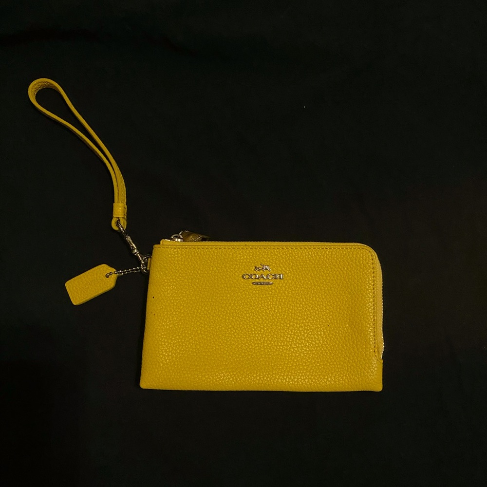 COACH Mustard Yellow double corner zip wristlet
